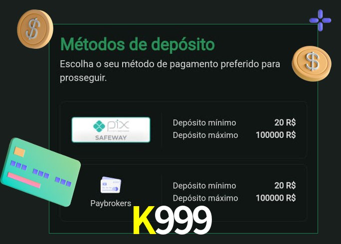 O cassino K999 oferece uma grande variedade de métodos de pagamento